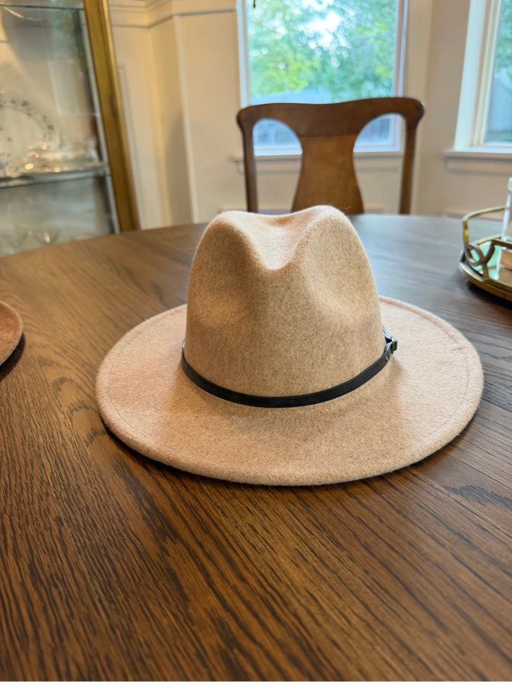 Wool Felt Fedora Hat in Beige with Black Band